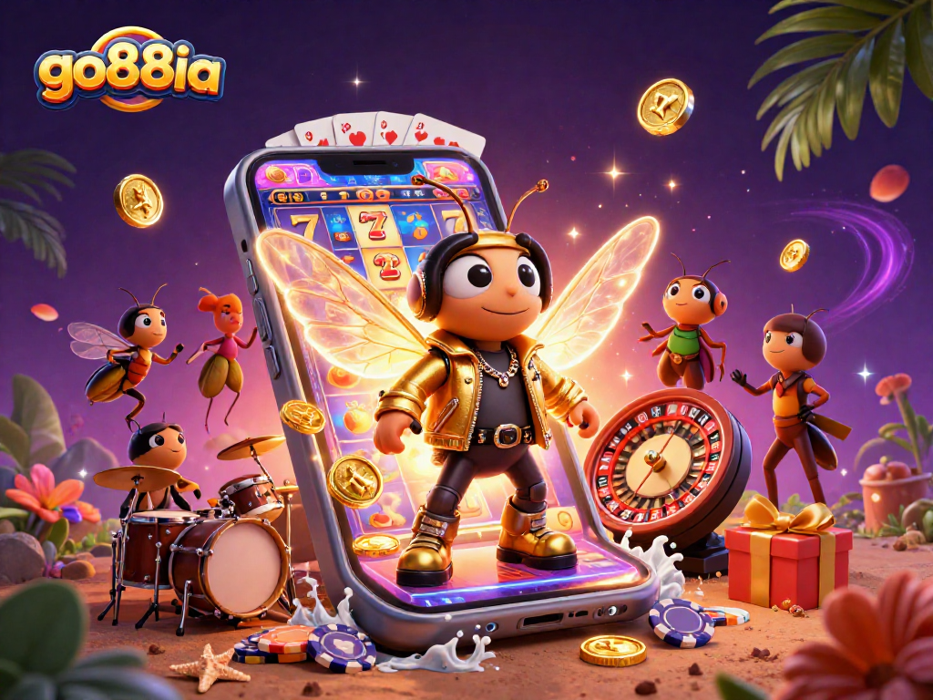 Engage with go88ia's thrilling slot adventures featuring vibrant characters and casino elements.