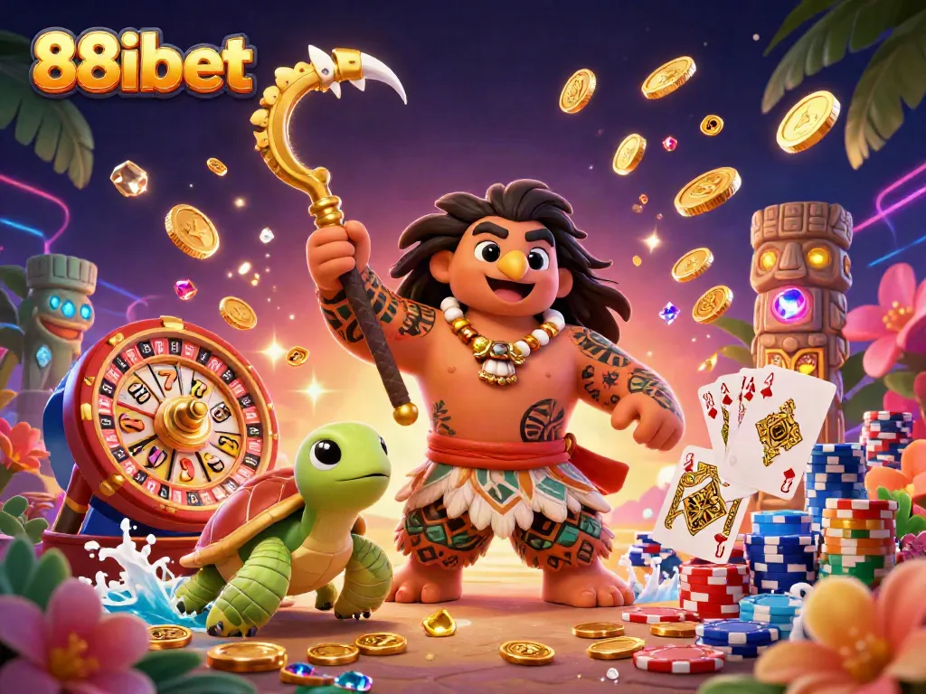 Experience the vibrant world of 88ibet with a mystical hawk and turtle amidst a dynamic casino scene.