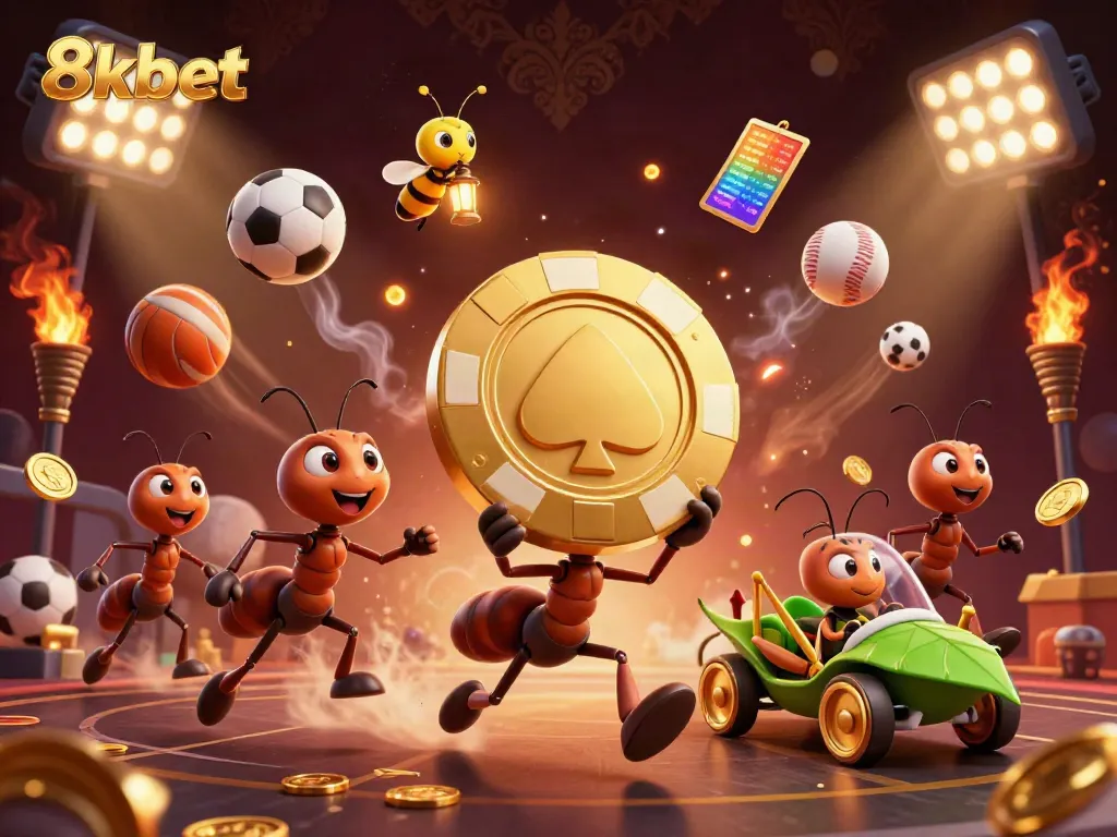 Experience thrilling gameplay with 8xbet as ants execute a daring heist in a vibrant casino scene.
