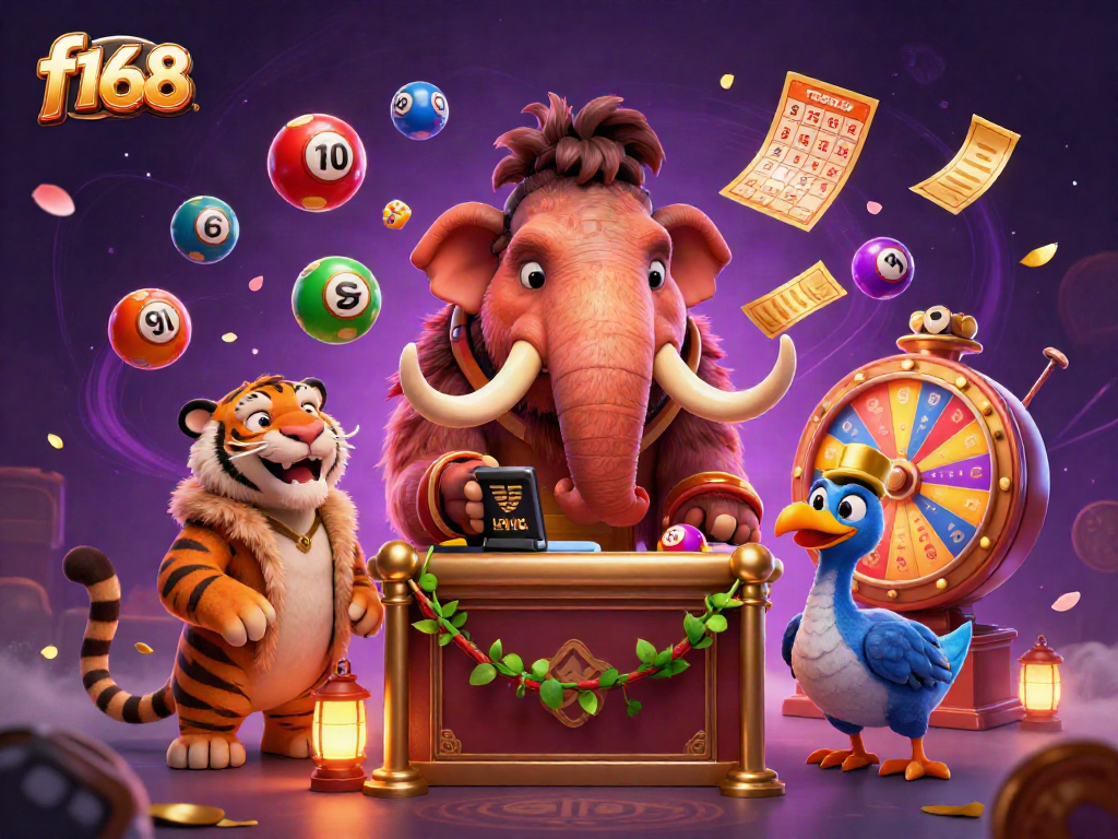 Experience f168 excitement with a lively scene of a mammoth checking IDs at a vibrant casino.