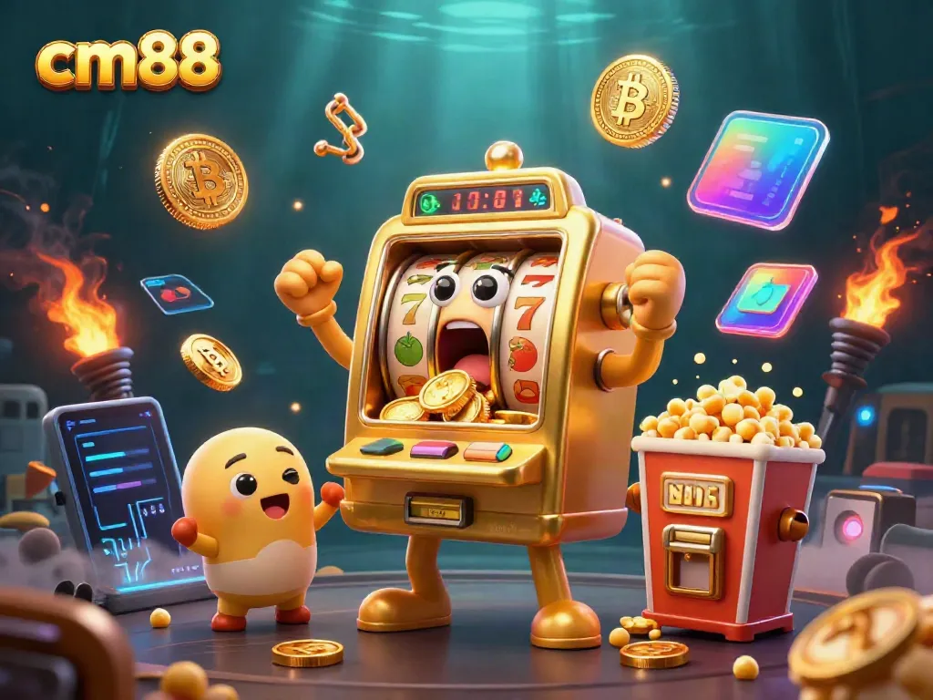 Watch the cm88 slot machine hit a jackpot as coins spill forth in a colorful casino scene.
