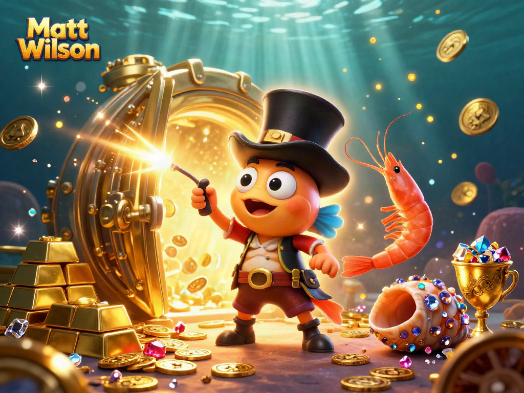 Matt Wilson showcases a treasure-filled scene with animated casino elements and playful characters.