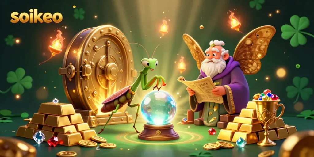 Engage with soikeo in this vibrant 3D fortune telling scene showcasing mystical characters and treasures.