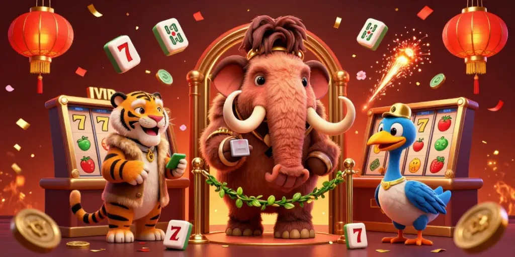 Experience the vibrant energy of trang chủ hitclub with a woolly mammoth bouncer, VIP saber-tooth tiger, and lively casino elements.