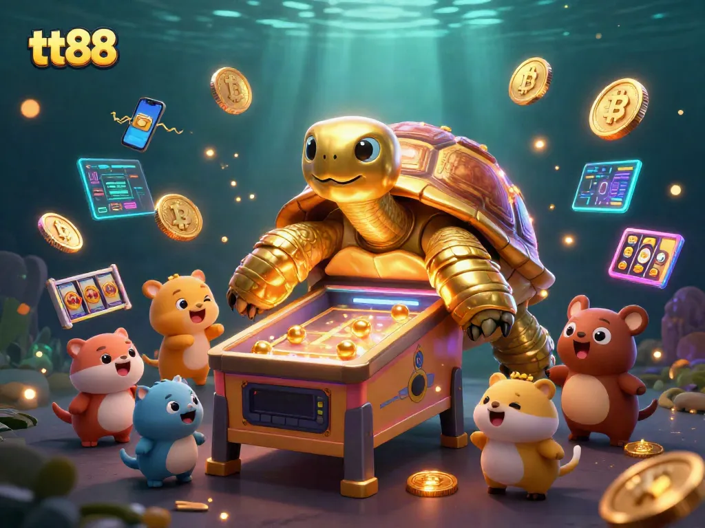 Experience thrilling gameplay at tt88 with a golden tortoise pinball machine in an underwater casino setting.