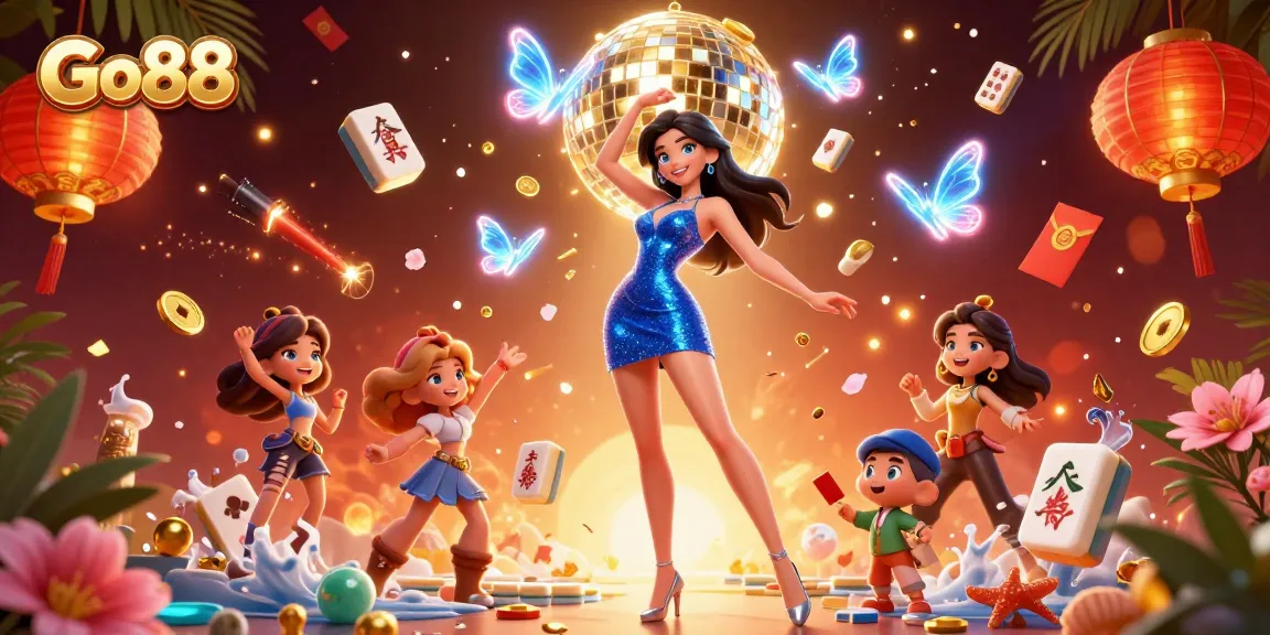 Experience the thrill of gaming at Go88, featuring vibrant 3D illustrations of casino action.