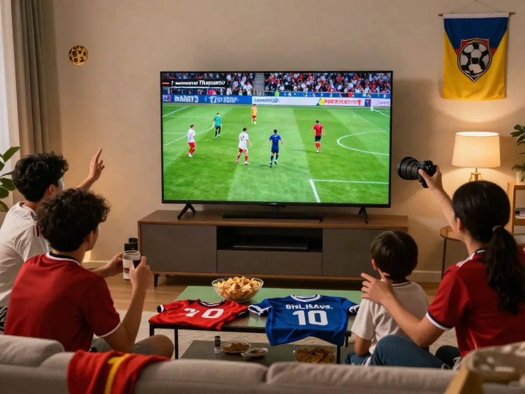 Thapcamtv soccer fans enjoying a thrilling match in a cozy living room.