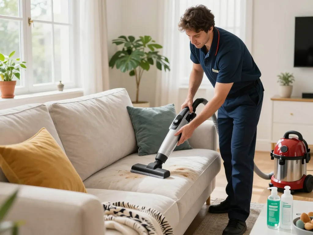 Upholstery cleaning scene showcasing expert care for upholstery with eco-friendly methods, reflecting Home improvement blogs (UK).