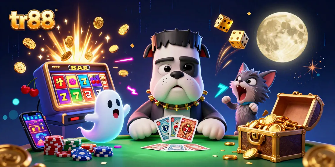 tr88 enhances your gaming experience with thrilling characters in a casino illustration.