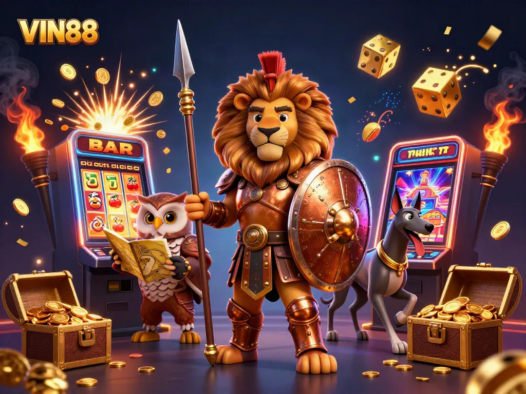 Experience the thrilling games at VIN88 with vibrant scenes of jackpots, slots, and winning moments!