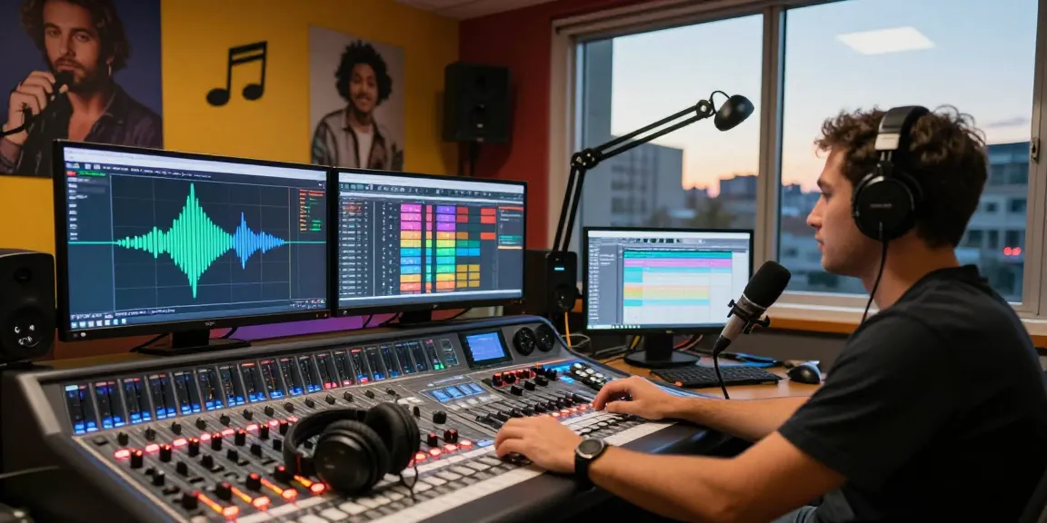 Broadcasting live from internet radio stations with vibrant sound waves and creative atmosphere