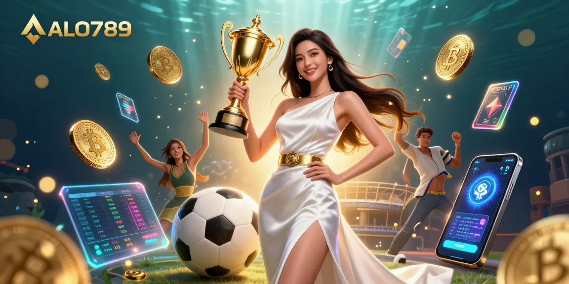 Experience the thrill of ALO789 with a victorious champion amidst vibrant betting elements.