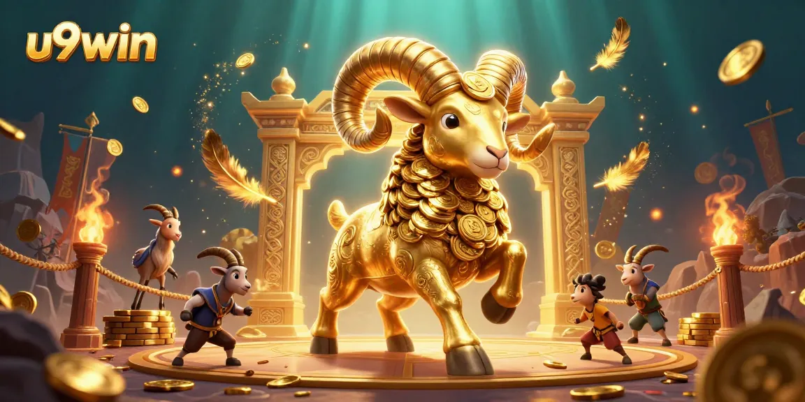 Experience high-stakes action with u9win's golden ram charging through a dynamic gambling arena.