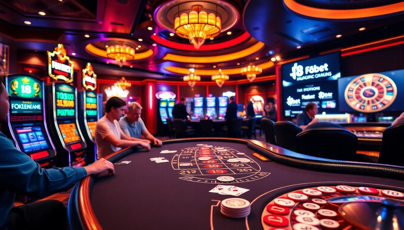 Excited players enjoy a thrilling blackjack game at F8bet's luxurious casino setup.