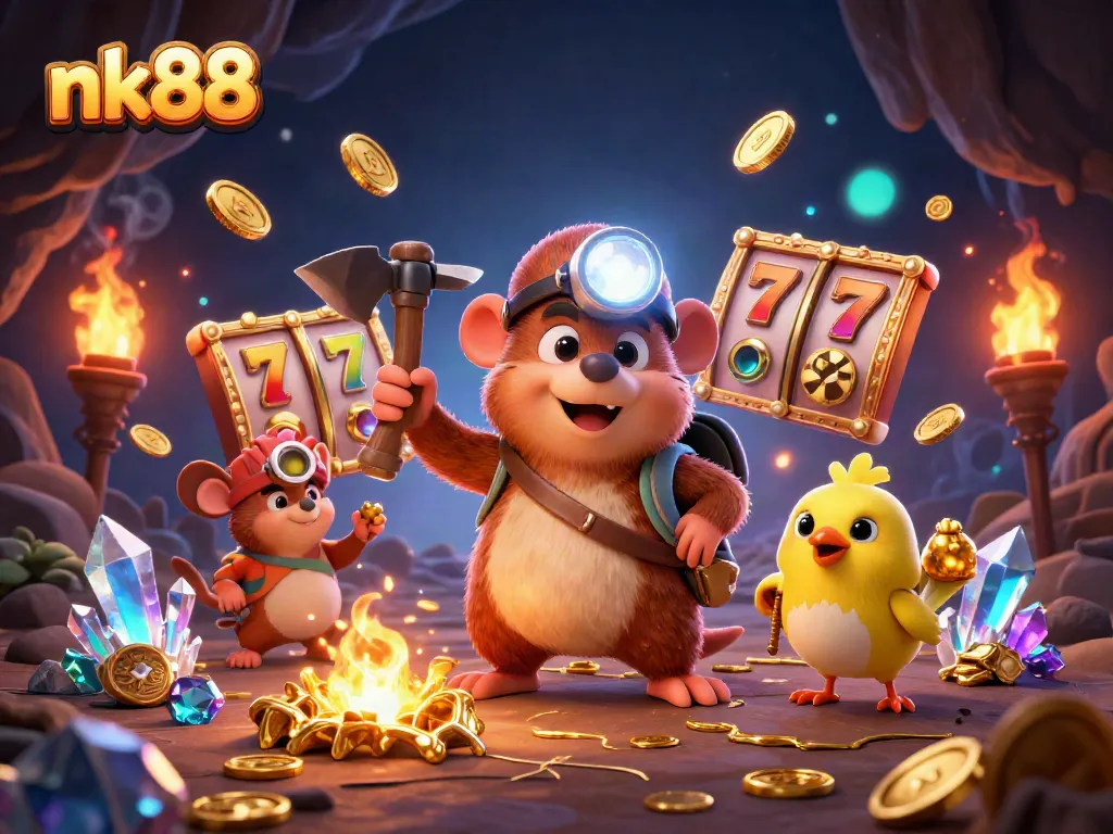 Join the thrilling adventure with nk88 as our treasure hunter discovers jackpots amid cascading gold coins.