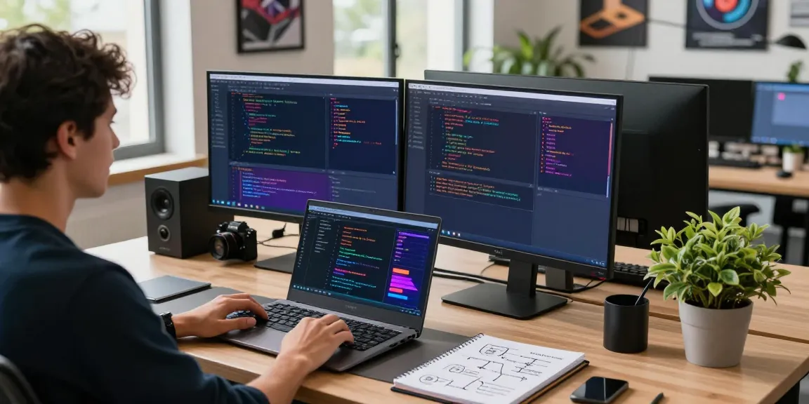 Bungee Exchange developer working on cross-chain transactions in a modern office.