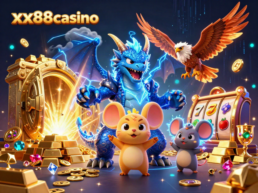 Experience thrilling wins at xx88casino with this lively casino-themed 3D illustration.