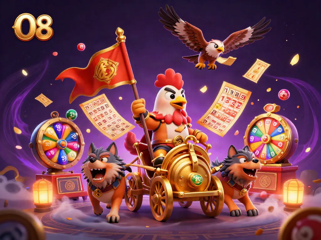 Experience the thrilling action at O8 with a rooster warlord leading the charge and lottery excitement.