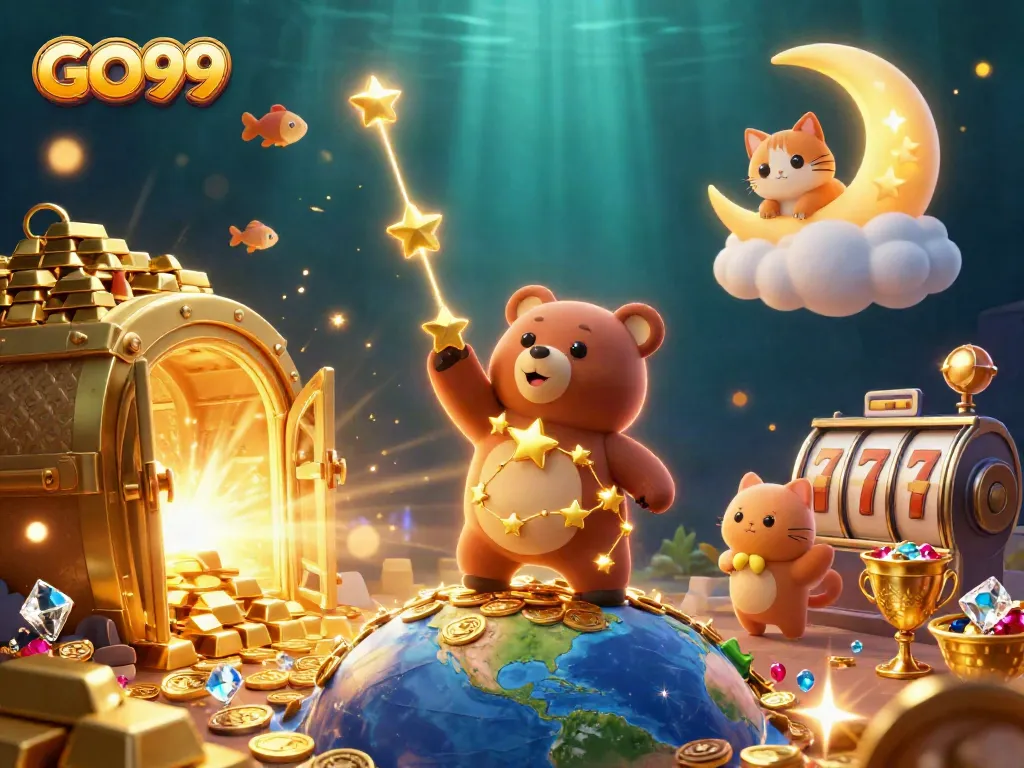 Engage in thrilling gameplay at GO99 with a vibrant 3D casino scene full of treasures.