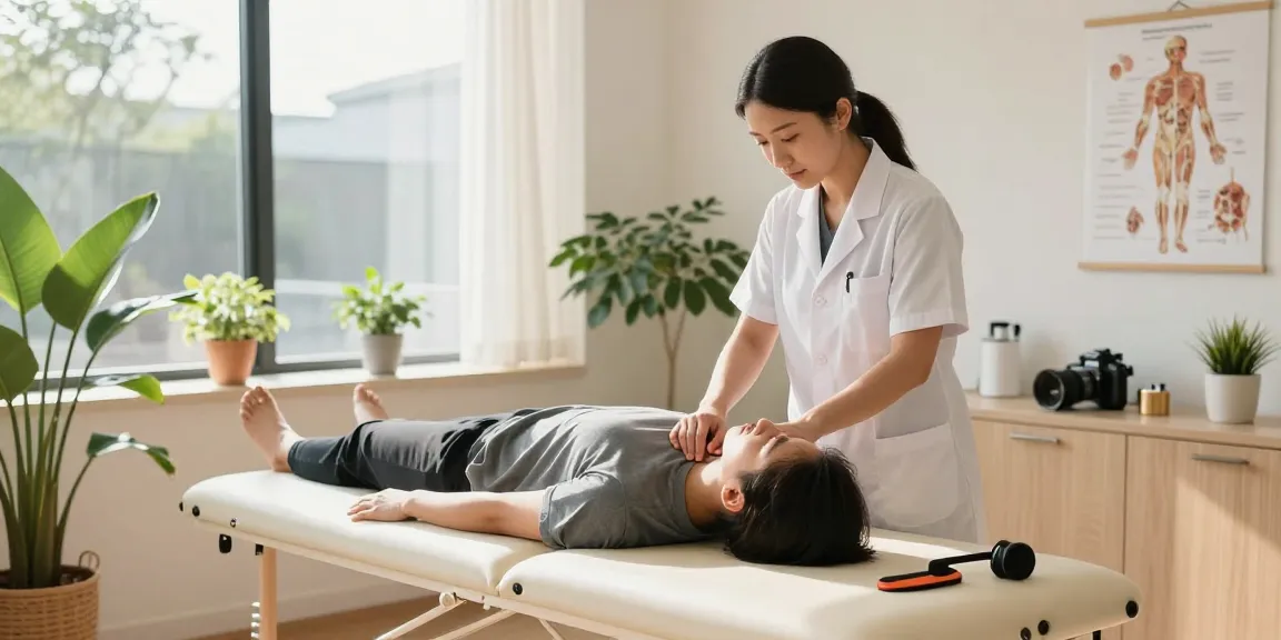 Sydney chiropractor providing gentle neck adjustments in a tranquil, modern clinic atmosphere.