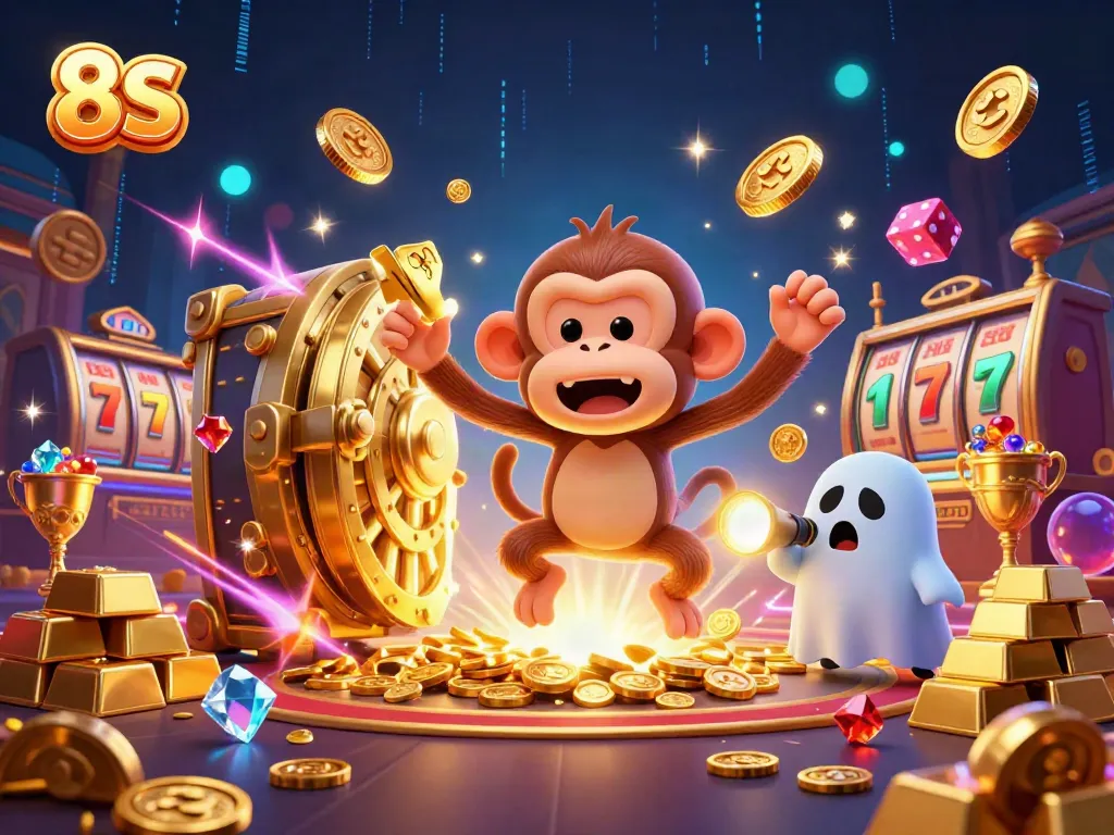 Engage with the captivating 8S casino experience featuring a poltergeist monkey juggling gold.