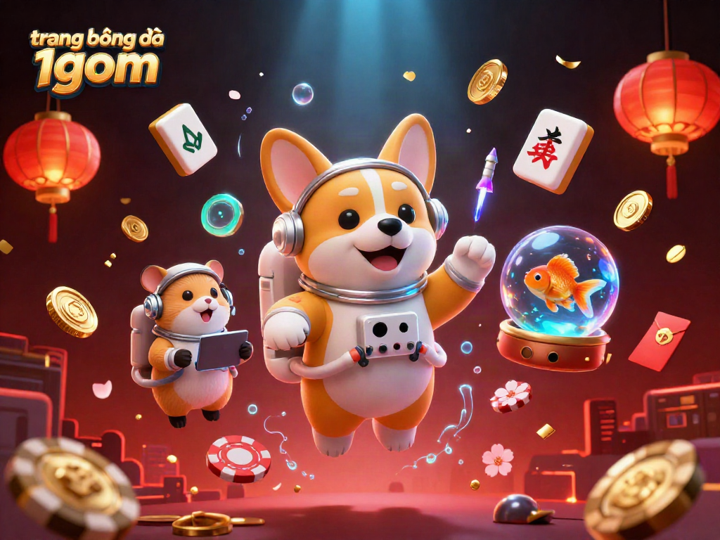 Bet on trang bóng đá 1gom with excitement in this floating casino scene featuring vibrant characters.