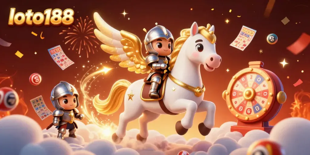Experience the thrilling world of loto188 with a vibrant lottery-themed illustration showcasing a celestial horse and fantasy elements.