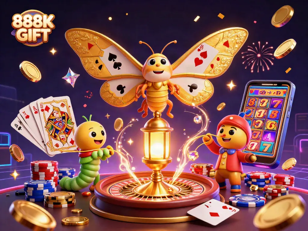Win big with 888K GIFT: immerse in lavish casino-themed 3D illustration.