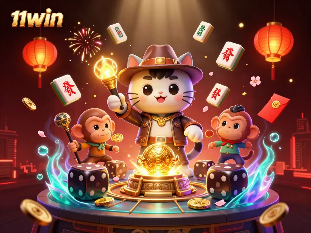 Engage in thrilling games at 11WIN, featuring a vibrant casino exploration scene.