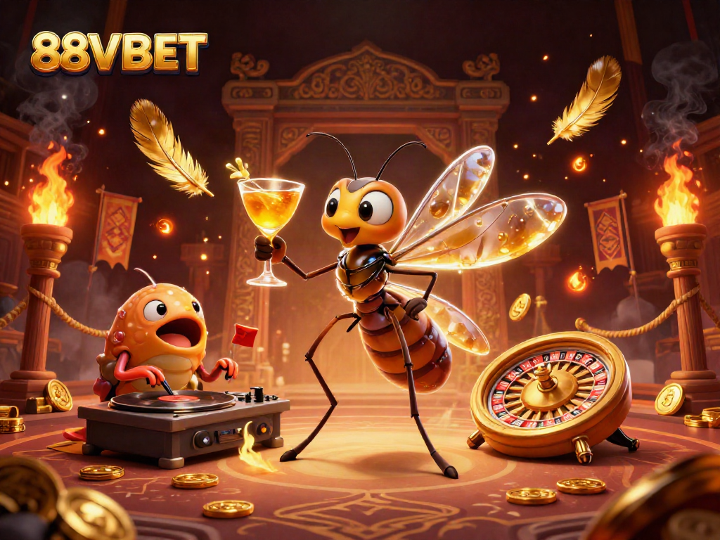 Engage with 88VBET's vibrant casino scene featuring a lively mascot and interactive roulette.
