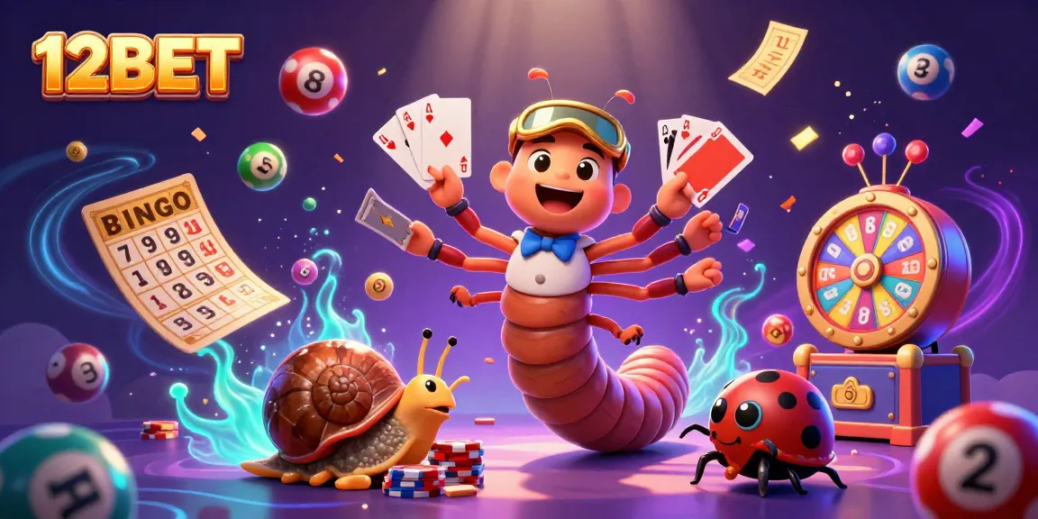 Engage with 12BET's lively casino scene featuring a millipede dealer and vibrant gaming elements.