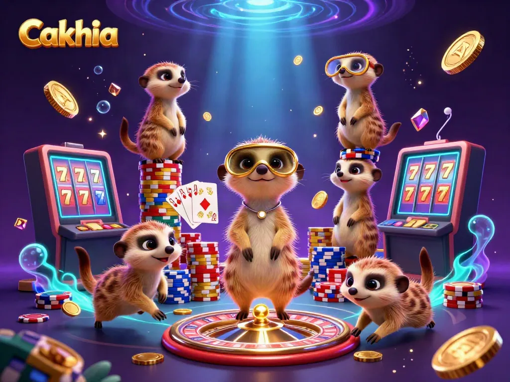 Cakhia showcases a vivid 3D meerkat casino scene, featuring dynamic gaming elements and vibrant energy.
