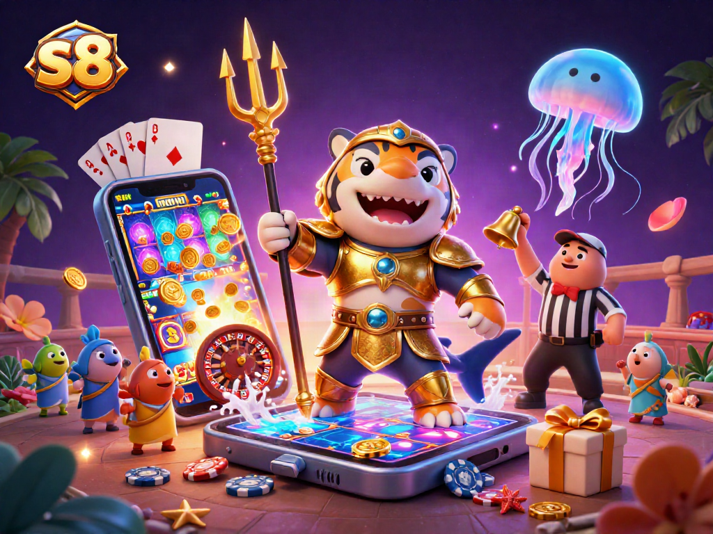 s8 players enjoy thrilling underwater casino action with vibrant games and a fierce shark.