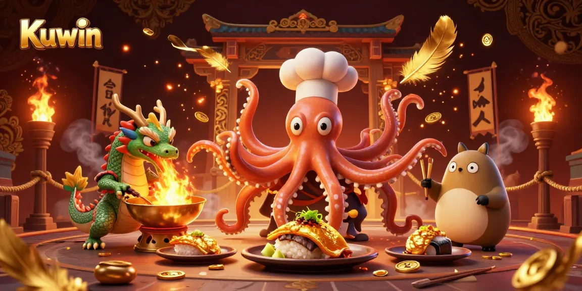 Kuwin offers vibrant casino action with a sushi chef octopus, dragon, and tanuki ready to play.