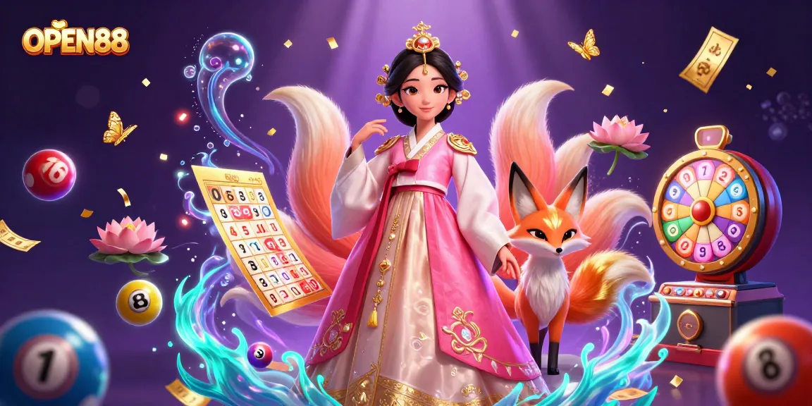 WIN at OPEN88 with the dynamic energy of colorful lottery balls bursting around lucky characters.