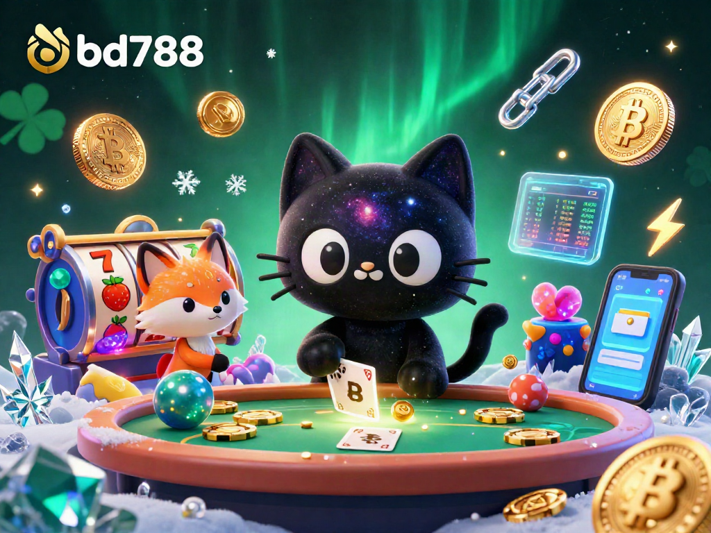 Experience the cosmic charm of bd788 with a black hole cat at a vibrant casino table pulling in golden chips.