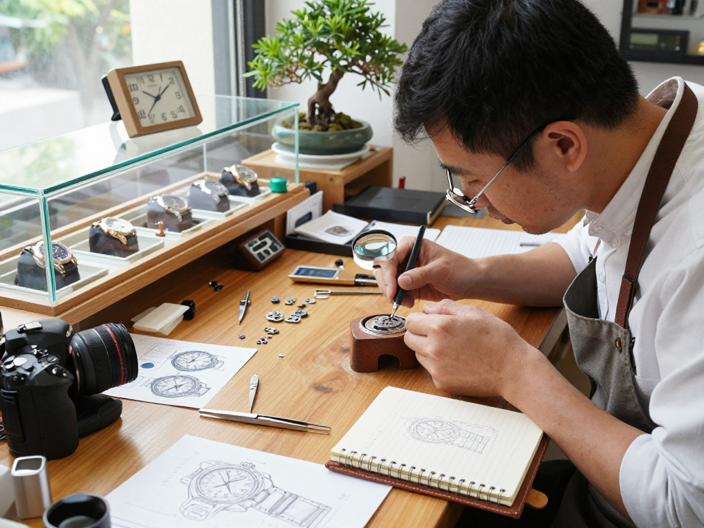 Craftsman assembling 4130 Daytona movement parts in a bright watch repair workshop.