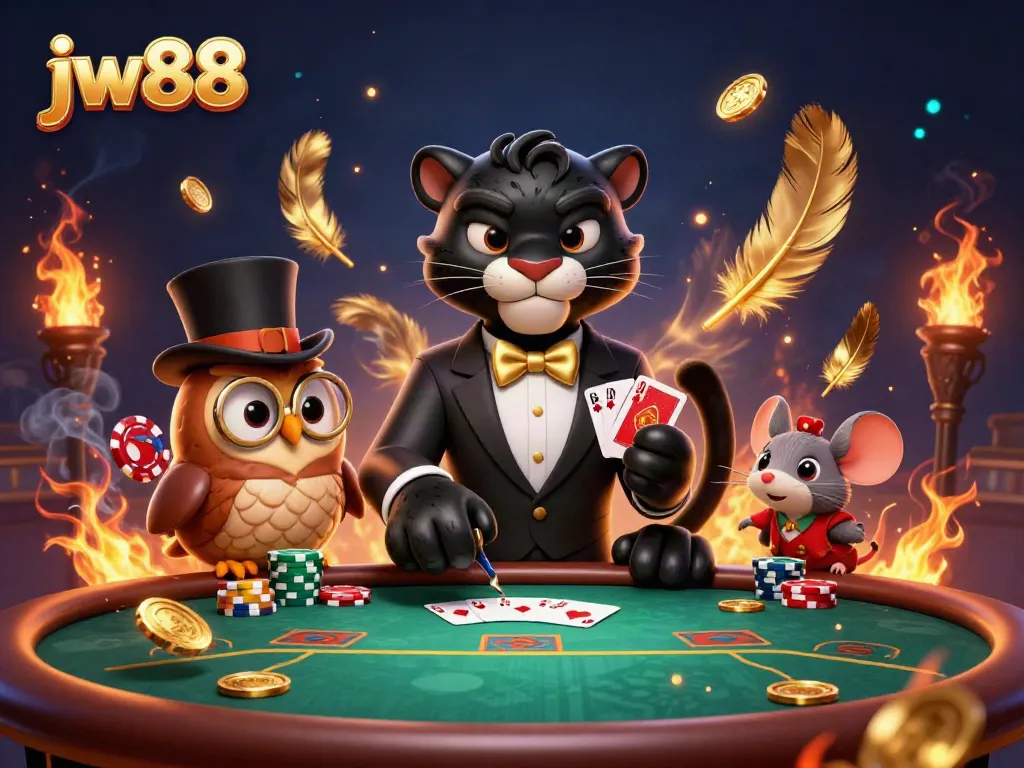 Experience thrilling card action at jw88 with a panther dealer, charming owl, and lucky mouse.