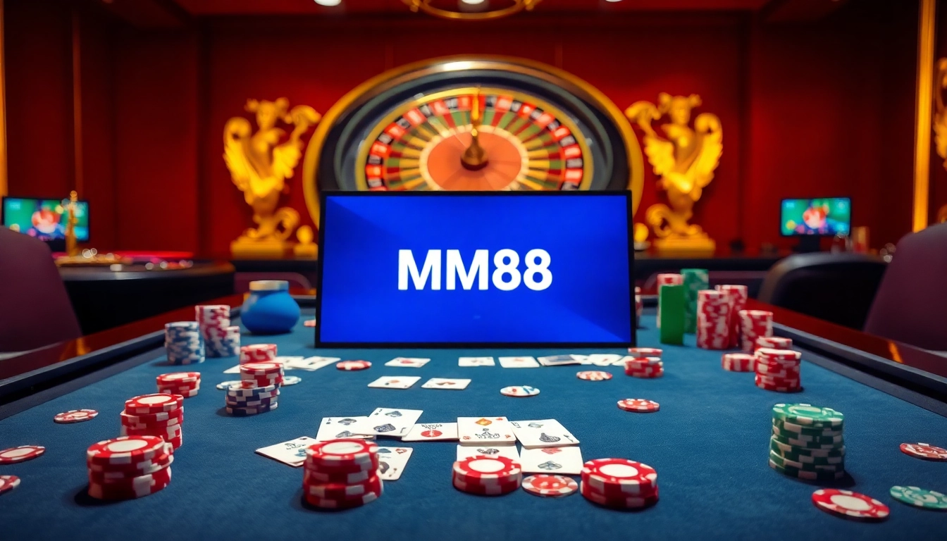 Exciting gaming scene at MM88 casino table with chips and digital betting interface.