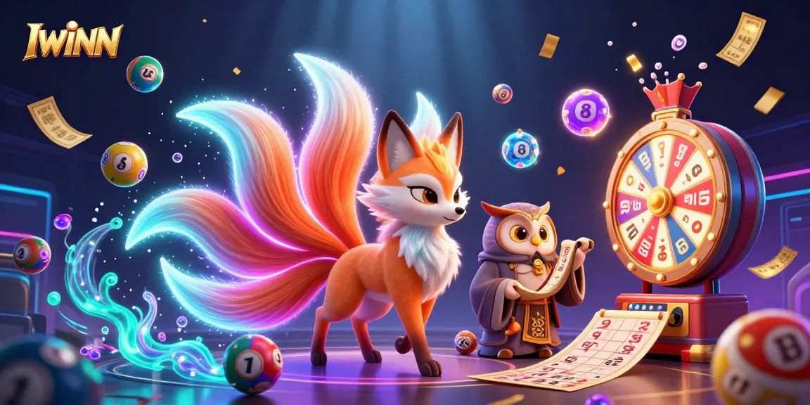 IWINN showcases an enchanting scene with vibrant spirit characters amidst colorful casino elements, enticing players.