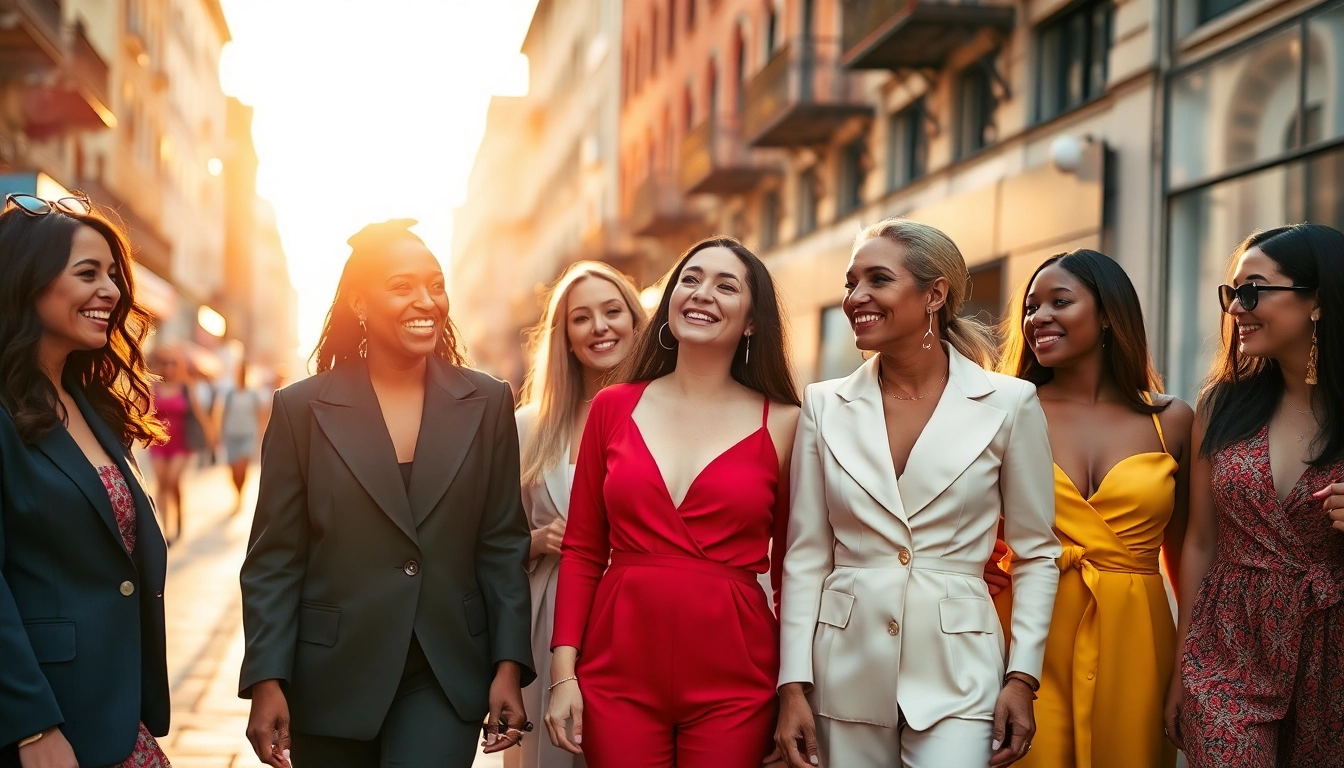 Explore vibrant Women Fashion trends with diverse styles highlighted in an urban scene.