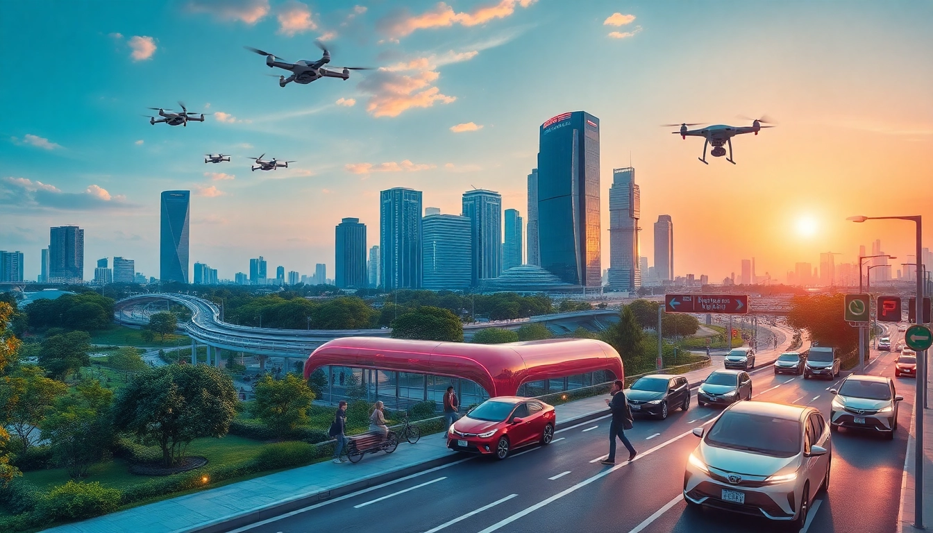 Explore vibrant innovations in New Technology, showcasing a futuristic city with smart innovations in transport.