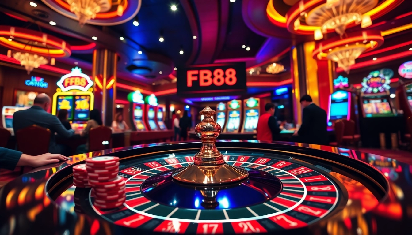 Enjoy thrilling gameplay at FB88 casino with vibrant roulette and slot machines.