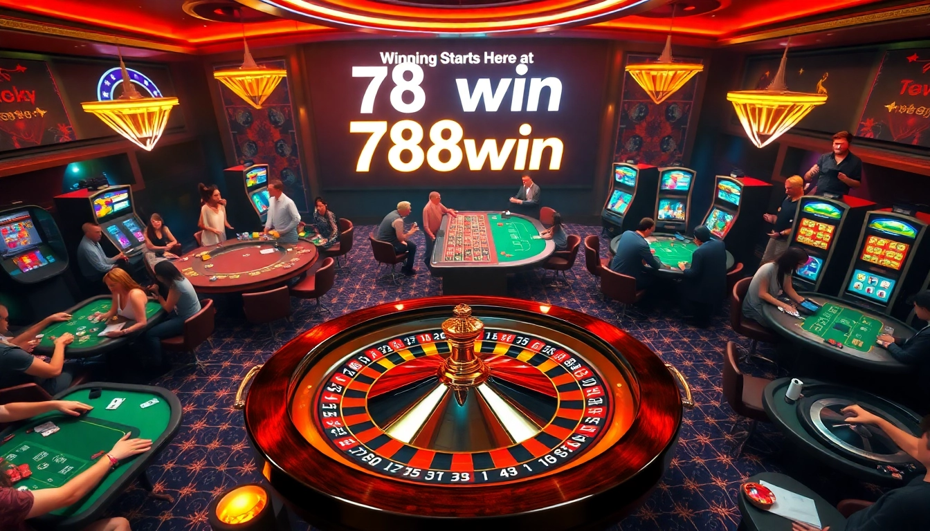 Experience the thrill of 78win casino with vibrant tables and energetic players engaging in exciting games.