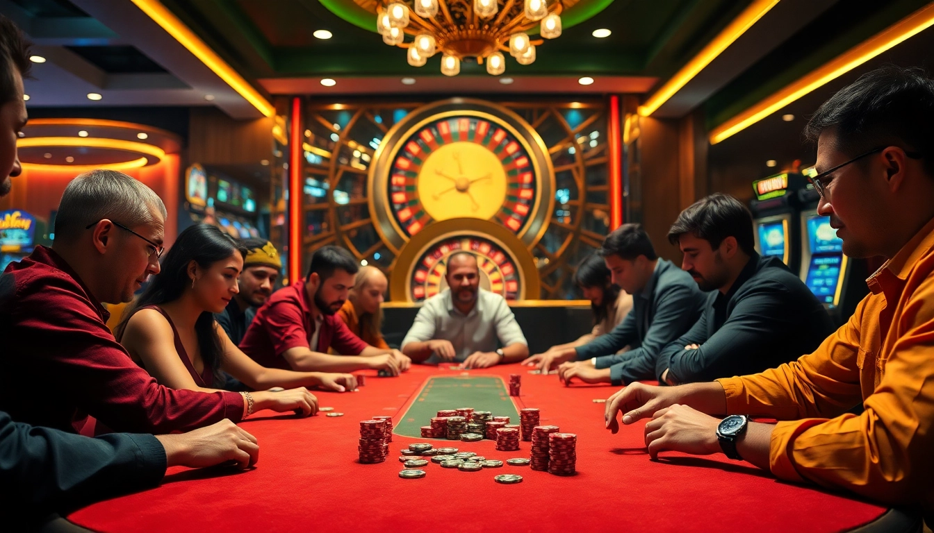 Winsly casino poker game showcasing intense players strategizing for victory.