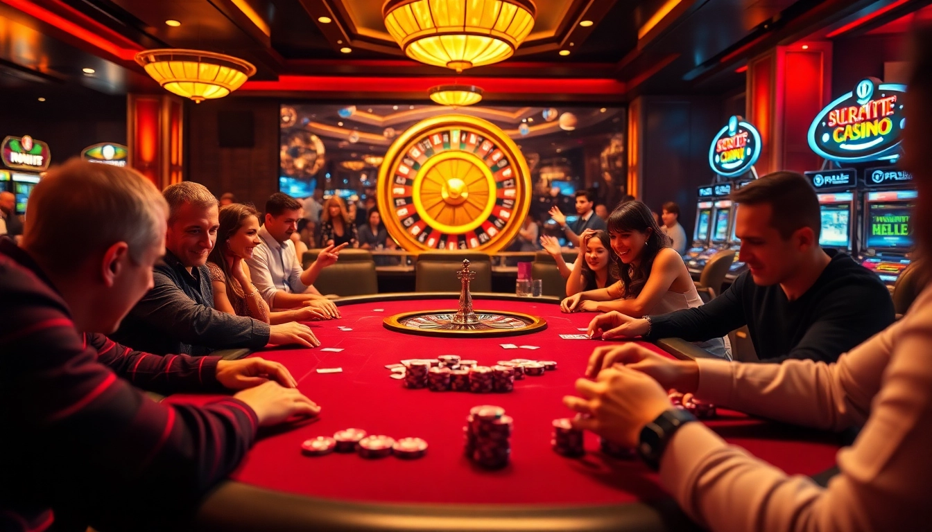 Unlimit Casino table with players rolling dice and showcasing colorful poker chips.