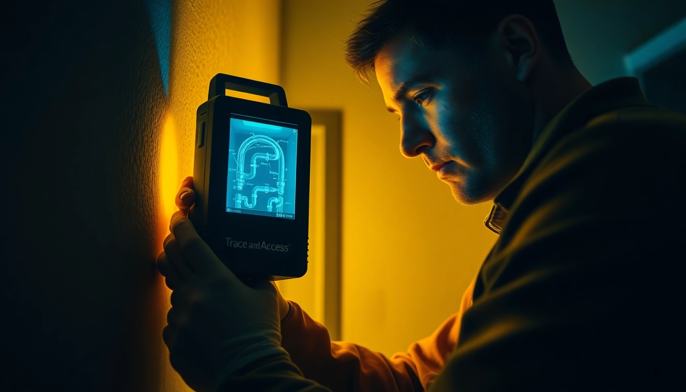 Technician actively detecting leaks through Trace and Access methods in a residential setting.