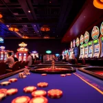An exhilarating casino atmosphere featuring poker, slot machines, and roulette, emphasizing KJC AC.
