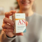 Reviewing ANS 口コミ with a close-up image of the product in a cozy setting.