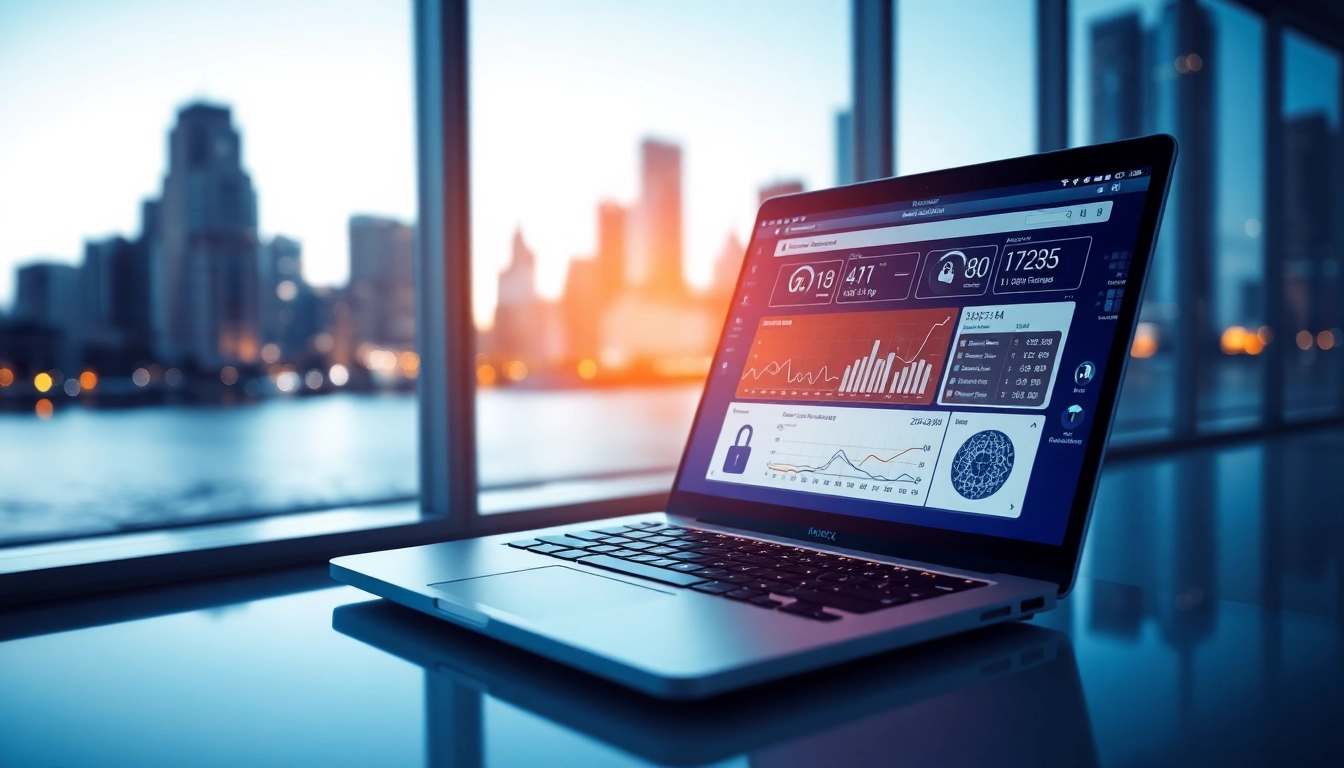 Showcasing residential proxy technology with a modern laptop displaying data analytics